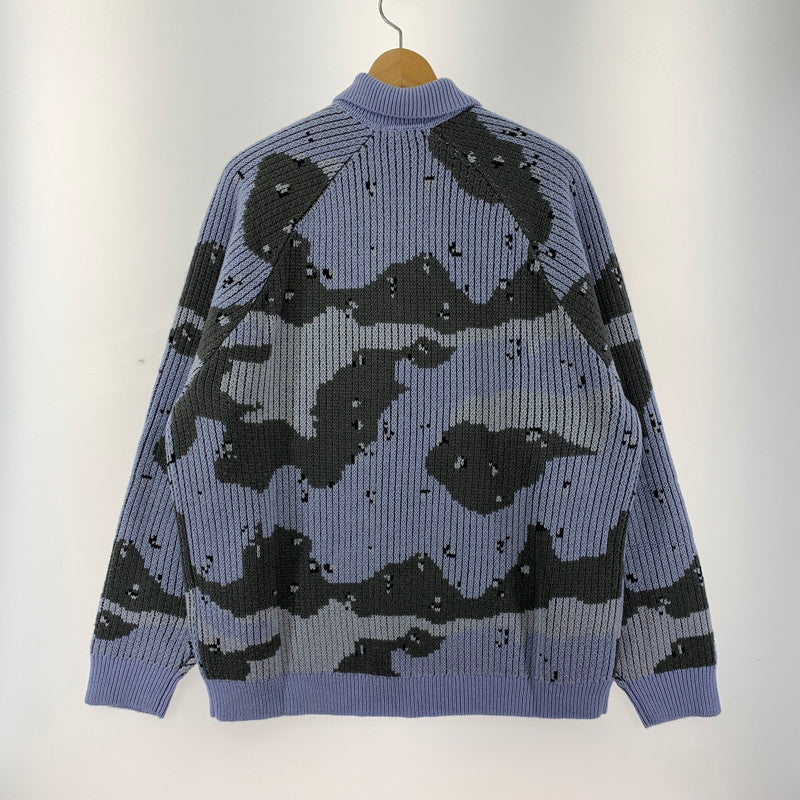 【中古美品】【メンズ】 SUPREME シュプリーム SMALL BOX LOGO POLO SWEATER 24AW スモール ボックス ロゴ ポロ セーター 長袖 トップス 古着 149-250909-mh-06-fuz サイズ：L カラー：ブルー カモ 万代Net店