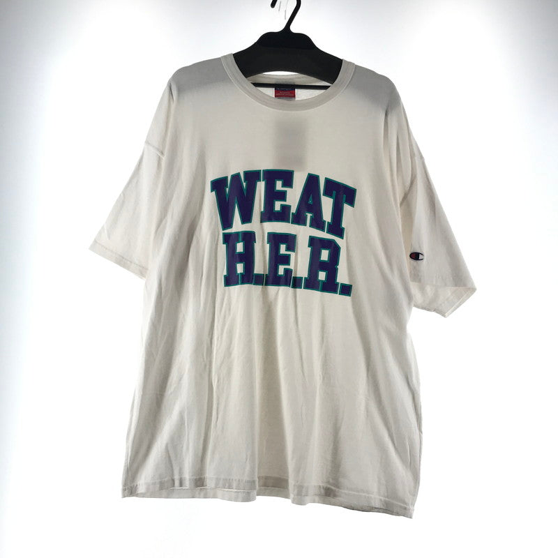 【中古品】【メンズ】 CHAMPION チャンピョン 半袖Tシャツ カラーWHITE 白 SIZE:XL 1LDK別注 WEAT HER. カレッジロゴ　 148-260804-ky-05-fuzh 万代Net店