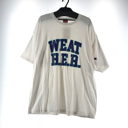 【中古品】【メンズ】 CHAMPION チャンピョン 半袖Tシャツ カラーWHITE 白 SIZE:XL 1LDK別注 WEAT HER. カレッジロゴ　 148-260804-ky-05-fuzh 万代Net店
