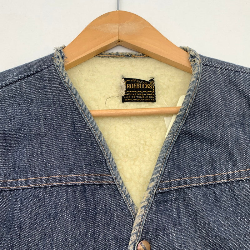 【中古品】【メンズ】 70s ROEBUCKS ローバックス デニムベスト 70年代 裏ボアベスト ブランド 古着 145-260628-gm-16-fuz サイズ：M カラー：ブルー 万代Net店