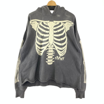【中古品】【メンズ】 SAINT MICHAEL セントマイケル SM-A22-0000-080 BONE HOODIE ボーン プリント プルオーバー パーカー トップス 古着 140-251203-mh-08-fuz サイズ：XL カラー：グレー 万代Net店