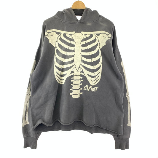 【中古品】【メンズ】 SAINT MICHAEL セントマイケル SM-A22-0000-080 BONE HOODIE ボーン プリント プルオーバー パーカー トップス 古着 140-251203-mh-08-fuz サイズ：XL カラー：グレー 万代Net店