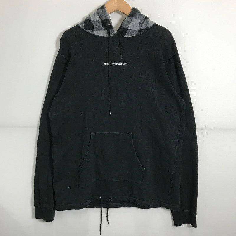 【中古品】【メンズ】 UNIFORM EXPERIMENT ユニフォーム エクスペリメント BLOCK CHECK HOODED PULLOVER チェック フーデッド プルオーバー パーカー トップス 長袖 古着 142-260212-mh-11-fuz サイズ：2 カラー：ブラック 万代Net店