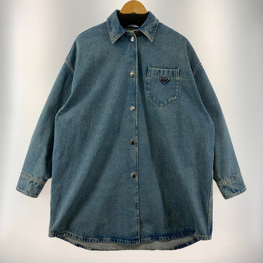 【中古品】【レディース】 PRADA プラダ オーバーサイズ オーガニック デニムシャツ ダメージ加工 168-260109-ny-05-fuz サイズ：42 カラー：ブルー 万代Net店
