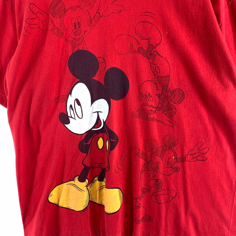【中古品】【メンズ】 USED TEE 半袖 Tシャツ ミッキーマウス プリント トップス 古着 145-260608-mh-08-fuzh サイズ：不明 カラー：レッド 万代Net店