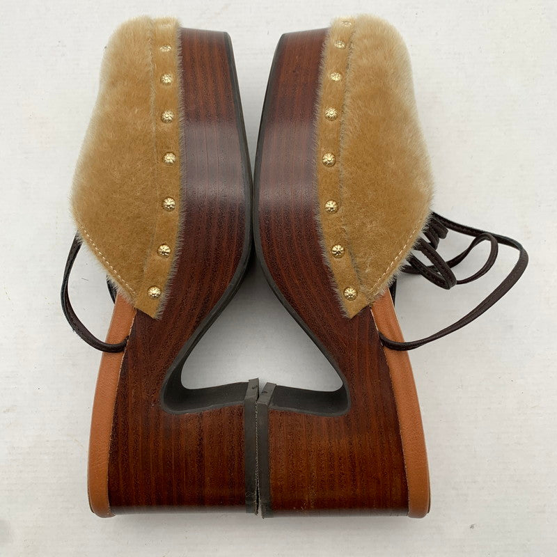 【中古品】【レディース】 UNGRID アングリッド ウエッジサンダル BROWN SIZE:L サボ レースリボン 靴 サンダル 166-260811-io-65-fuzh カラー：ブラウン 万代Net店
