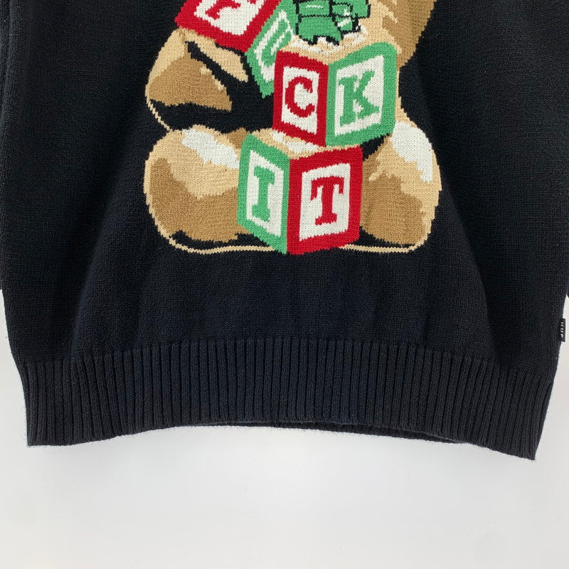 【中古品】【メンズ】 HUF ハフ GIFT BEAR INTARSIA SWEATER ニット セーター くま トップス 長袖 古着 142-260114-ny-01-fuz サイズ：L カラー：ブラック 万代Net店