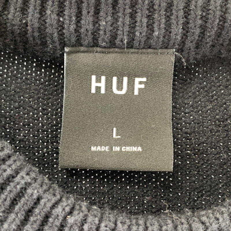 【中古品】【メンズ】 HUF ハフ GIFT BEAR INTARSIA SWEATER ニット セーター くま トップス 長袖 古着 142-260114-ny-01-fuz サイズ：L カラー：ブラック 万代Net店