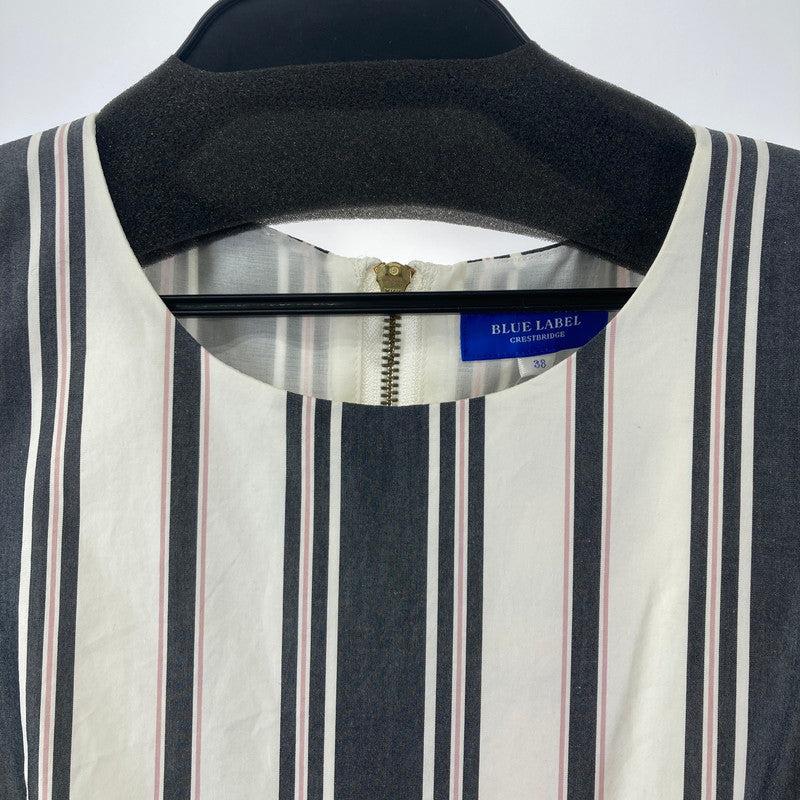 【中古品】【レディース】 BURBERRY バーバリー BLUE LABEL ブルーレーベル ストライプ柄 ノースリーブ ワンピース 168-260210-ky-14-fuzh サイズ：38 カラー：黒（グレー）/ホワイト 万代Net店