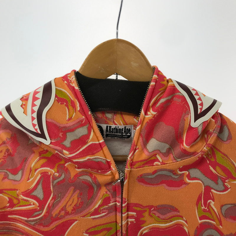【中古品】【メンズ】 A BATHING APE アベイシングエイプ MARBLING CAMO SHARK RELAXED FIT FULL ZIP HOODIE マーブル カモ シャーク ジップ フーディ パーカー トップス 古着 142-260309-mh-06-fuz サイズ：S カラー：オレンジ 万代Net店