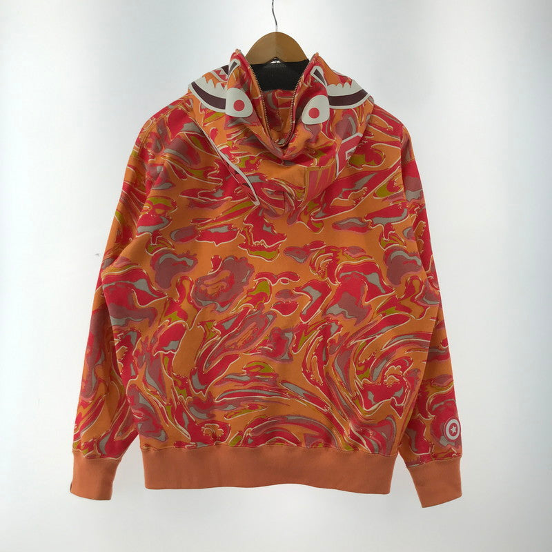 【中古品】【メンズ】 A BATHING APE アベイシングエイプ MARBLING CAMO SHARK RELAXED FIT FULL ZIP HOODIE マーブル カモ シャーク ジップ フーディ パーカー トップス 古着 142-260309-mh-06-fuz サイズ：S カラー：オレンジ 万代Net店
