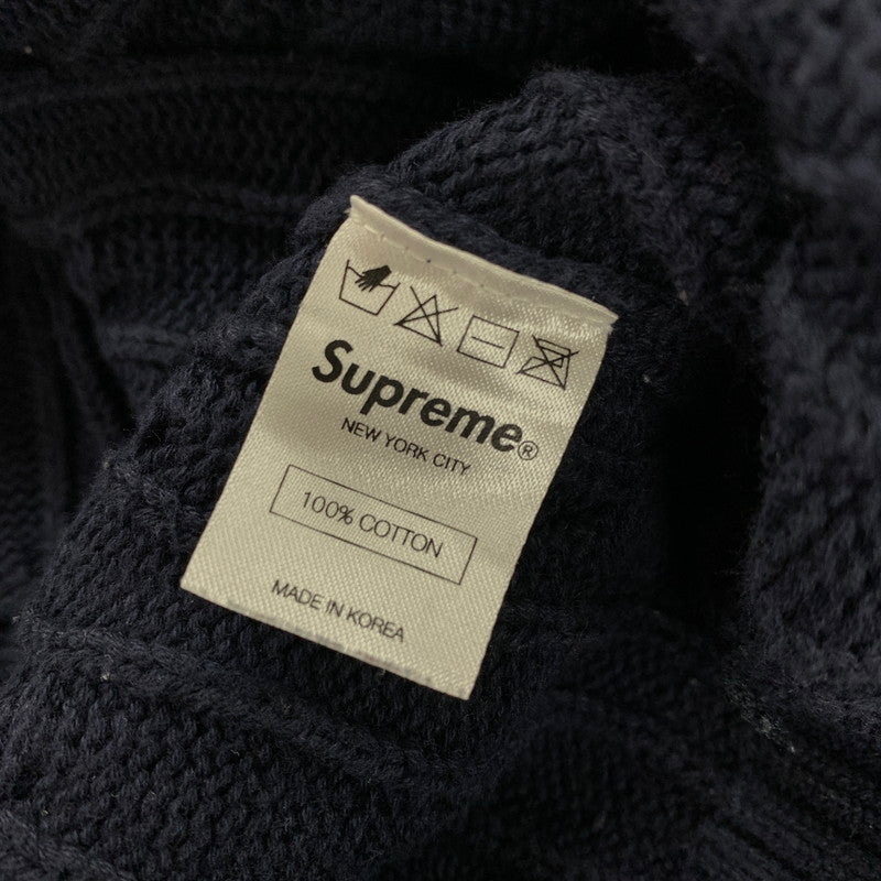 【中古品】【メンズ】 SUPREME シュプリーム S LOGO CABLE KNIT Sロゴ ケーブル ニット セーター トップス 古着 149-260318-mh-06-fuz サイズ：M カラー：ネイビー 万代Net店