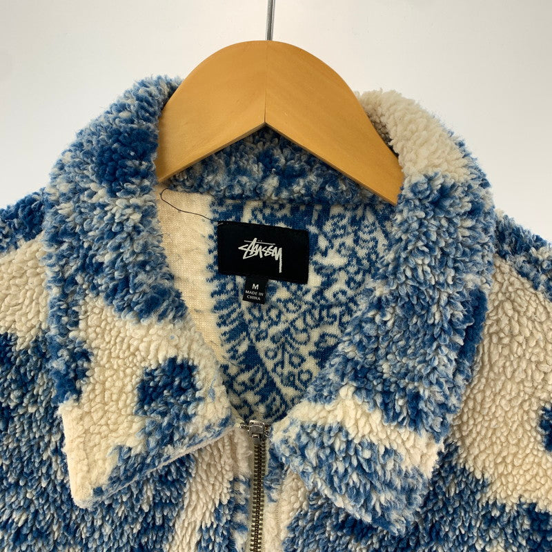 【中古品】【メンズ】 STUSSY ステューシー PAISLEY FULL ZIP SHERPA ペイズリー フルジップ シェルパ ジャケット コート アウター 古着 142-260318-mh-02-fuz サイズ：M カラー：ブルー 万代Net店
