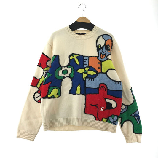 【中古品】【メンズ】 LOUIS VUITTON HON６３WVW２ パズル アート クルーネック ニット セーター 179-260330-ky-25-fuzh サイズ：XL カラー：ホワイト 万代Net店