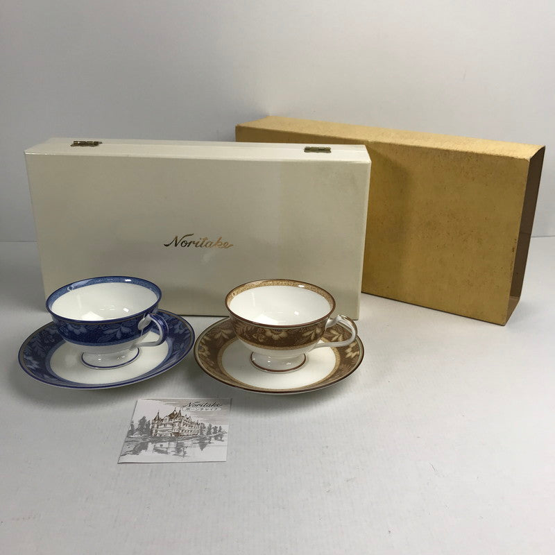 【中古品】 Noritake カップ＆ソーサー 2セット レジェンドインブラウン レジェンドインブルー アラジンランプ印 食器 外箱に傷みあり 101-260331-io-35-fuz 万代Net店