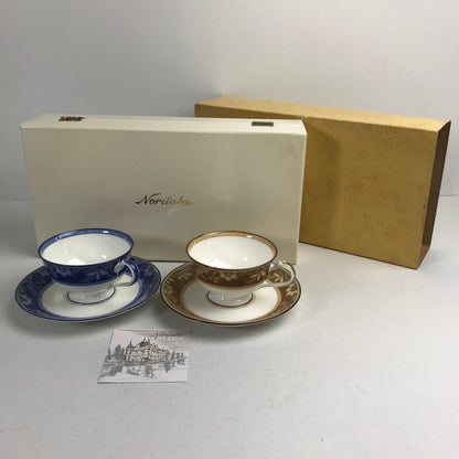 【中古品】 Noritake カップ＆ソーサー 2セット レジェンドインブラウン レジェンドインブルー アラジンランプ印 食器 外箱に傷みあり 101-260331-io-35-fuz 万代Net店