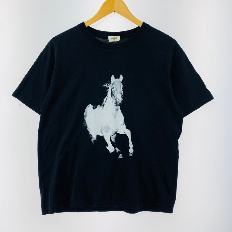 【中古品】【メンズ】 CELINE セリーヌ HORSE PRINT SS TEE ホース 馬 プリント 半袖 Tシャツ トップス 古着 141-260402-mh-04-fuzh サイズ：M カラー：ブラック 万代Net店