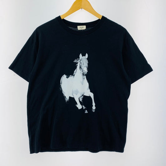 【中古品】【メンズ】 CELINE セリーヌ HORSE PRINT SS TEE ホース 馬 プリント 半袖 Tシャツ トップス 古着 141-260402-mh-04-fuzh サイズ：M カラー：ブラック 万代Net店