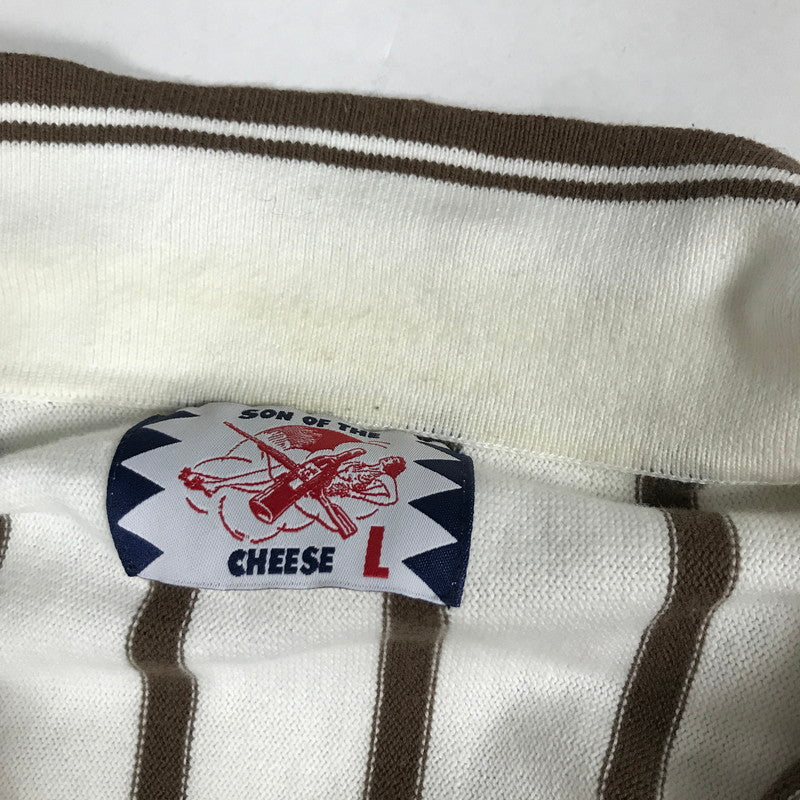 【中古品】【メンズ】 SON OF THE CHEESE サノバチーズ CS2010-KN04 STRIPE POLO ストライプ ポロシャツ ロカビリー ストリート スケート 142-260413-ky-09-fuzh サイズ：L カラー：ホワイト/ブラウン 万代Net店