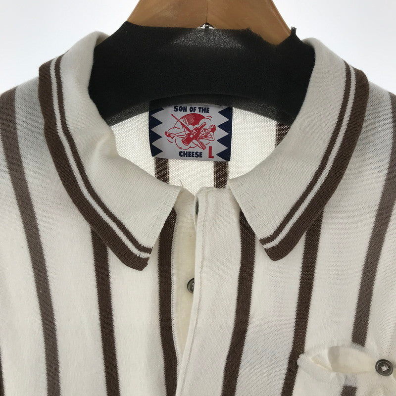 【中古品】【メンズ】 SON OF THE CHEESE サノバチーズ CS2010-KN04 STRIPE POLO ストライプ ポロシャツ ロカビリー ストリート スケート 142-260413-ky-09-fuzh サイズ：L カラー：ホワイト/ブラウン 万代Net店