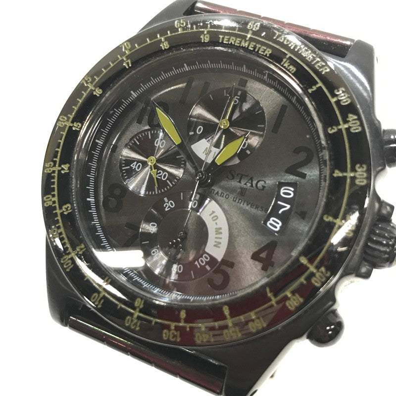 【中古品】【メンズ】 NANO UNIVERSE ナノユニバース×STAG クロノグラフ クォーツ 時計 腕時計 BLACK 本体のみ ※キズ・色褪せあり 197-261014-io-01-fuzh カラー：ブラック 万代Net店