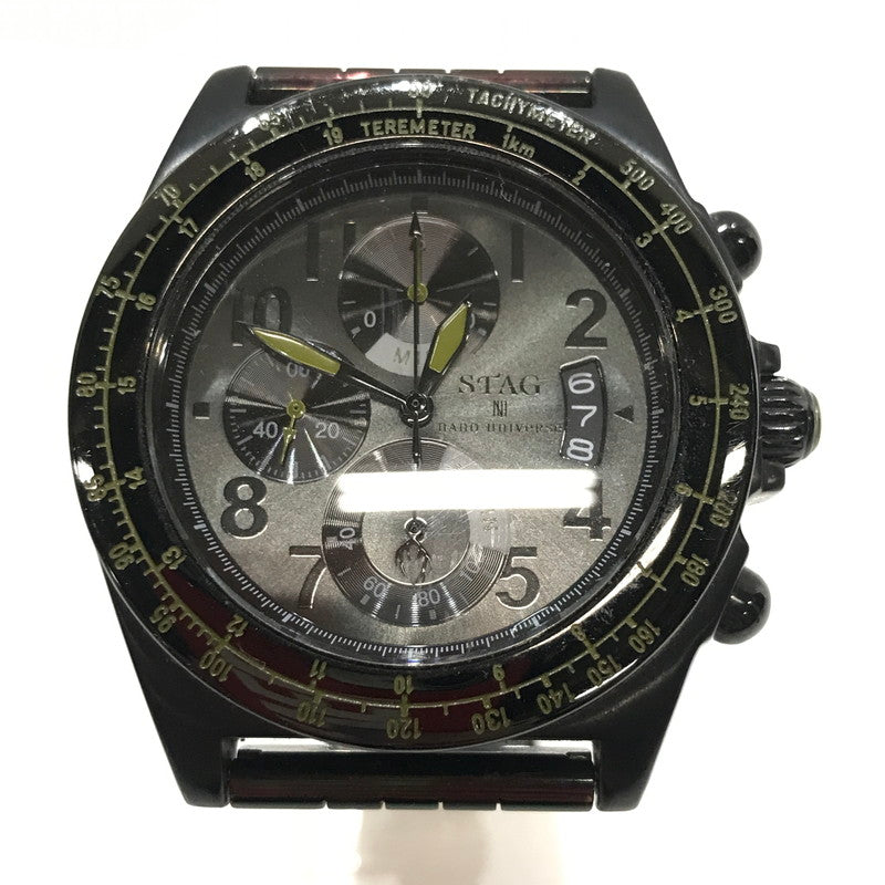 【中古品】【メンズ】 NANO UNIVERSE ナノユニバース×STAG クロノグラフ クォーツ 時計 腕時計 BLACK 本体のみ ※キズ・色褪せあり 197-261014-io-01-fuzh カラー：ブラック 万代Net店