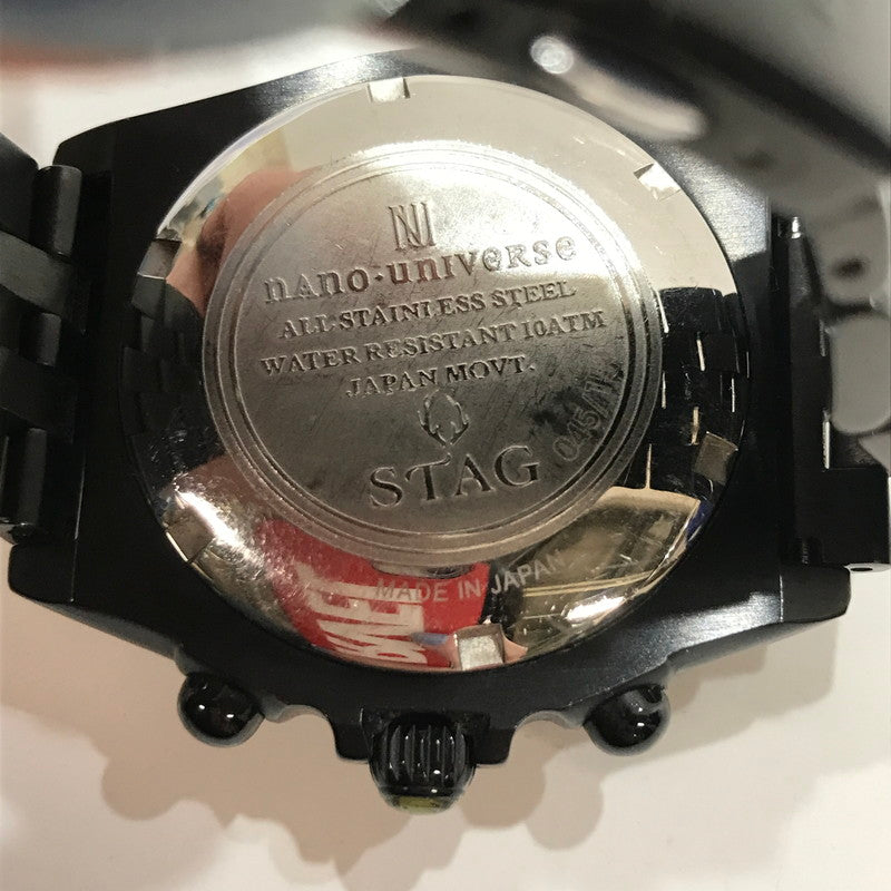 【中古品】【メンズ】 NANO UNIVERSE ナノユニバース×STAG クロノグラフ クォーツ 時計 腕時計 BLACK 本体のみ ※キズ・色褪せあり 197-261014-io-01-fuzh カラー：ブラック 万代Net店