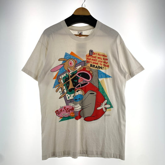 【中古品】【メンズ】 FRUIT OF THE LOOM フルーツ オブ ザ ルーム REN&STIMPY プリント 半袖 Tシャツ トップス 古着 145-260608-mh-05-fuzh サイズ：L カラー：ホワイト 万代Net店