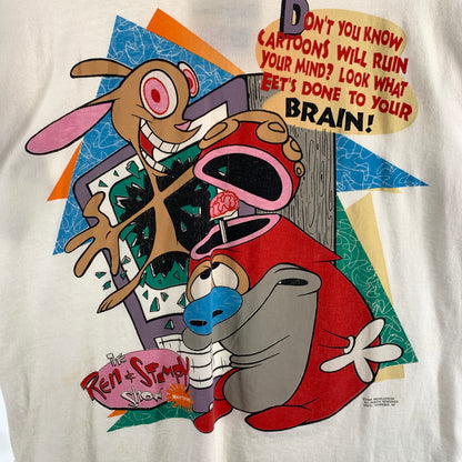 【中古品】【メンズ】 FRUIT OF THE LOOM フルーツ オブ ザ ルーム REN&STIMPY プリント 半袖 Tシャツ トップス 古着 145-260608-mh-05-fuzh サイズ：L カラー：ホワイト 万代Net店