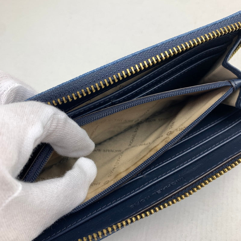 【中古品】 MICHAEL KORS マイケル・コース 長財布 NAVY 財布 サイフ ※金具部分に塗装剥がれ・スレあり 181-260729-io-27-fuzh 万代Net店