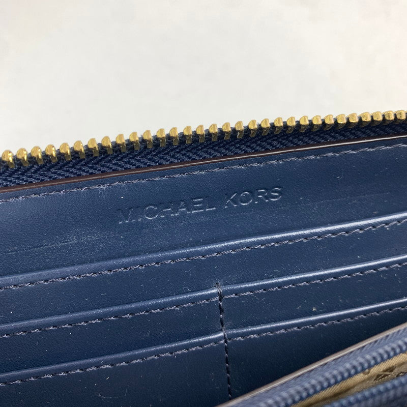 【中古品】 MICHAEL KORS マイケル・コース 長財布 NAVY 財布 サイフ ※金具部分に塗装剥がれ・スレあり 181-260729-io-27-fuzh 万代Net店