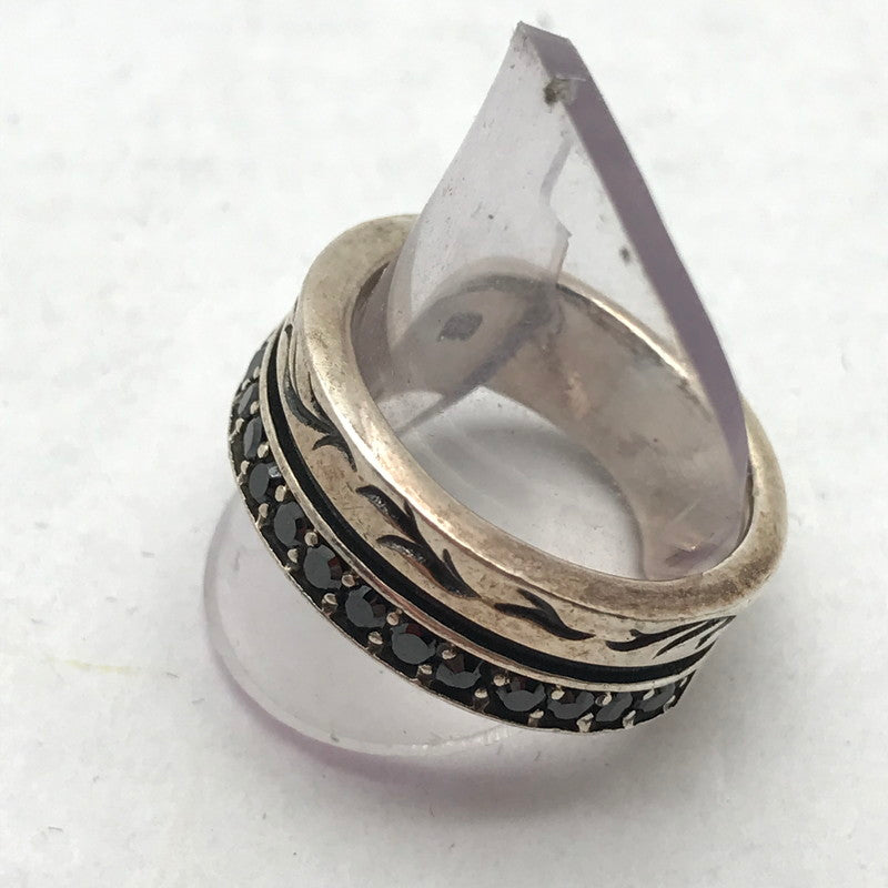 【中古品】【メンズ】 シルバーリング SILVER 925 15号 黒ストーン.植物 アクセサリー 指輪 リング アクセ ※使用感あり 193-260804-IO-07-fuzh 万代Net店