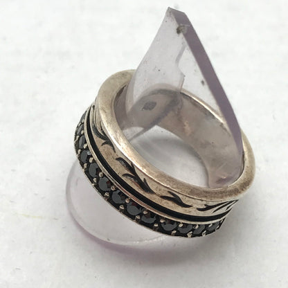 【中古品】【メンズ】 シルバーリング SILVER 925 15号 黒ストーン.植物 アクセサリー 指輪 リング アクセ ※使用感あり 193-260804-IO-07-fuzh 万代Net店