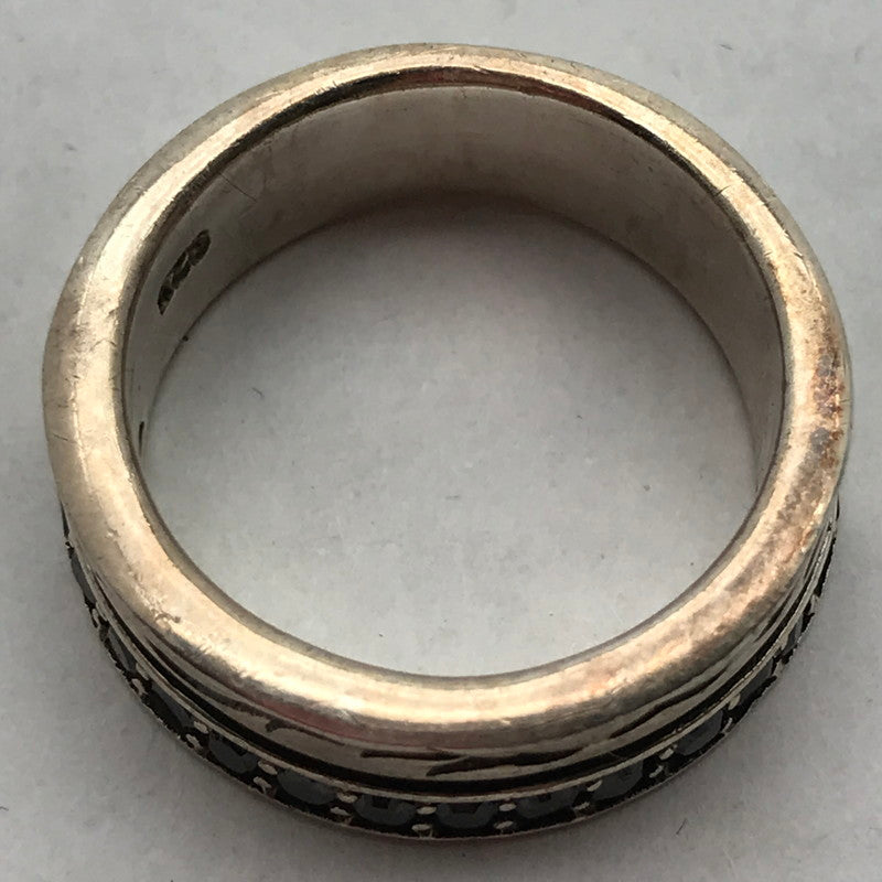 【中古品】【メンズ】 シルバーリング SILVER 925 15号 黒ストーン.植物 アクセサリー 指輪 リング アクセ ※使用感あり 193-260804-IO-07-fuzh 万代Net店