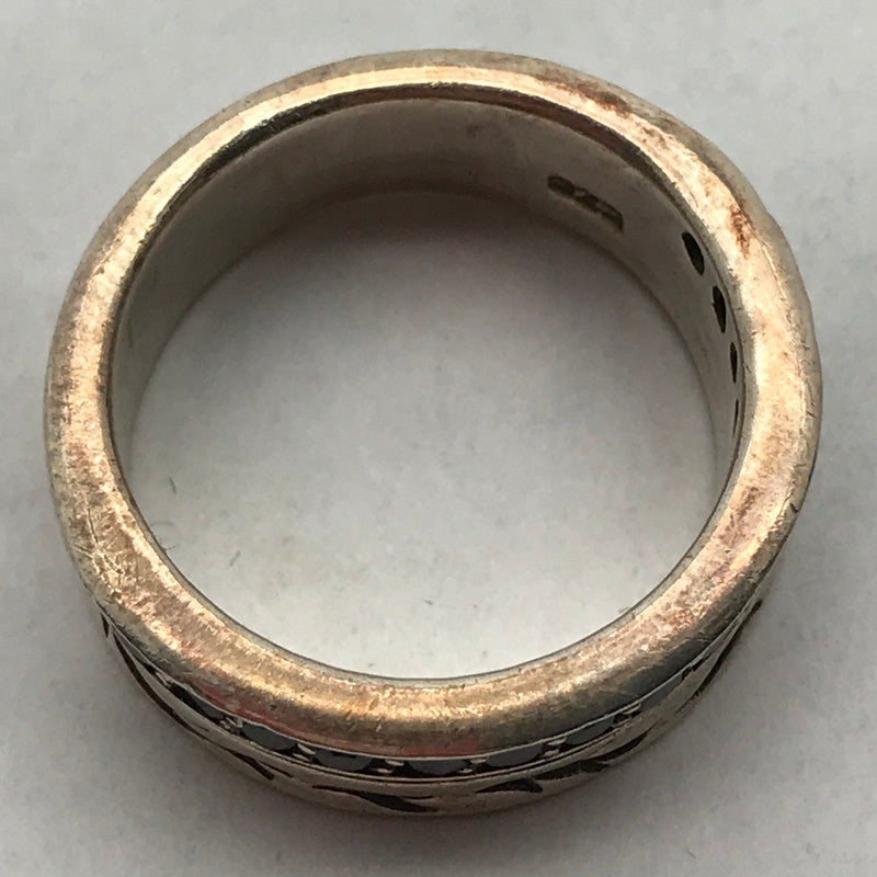 【中古品】【メンズ】 シルバーリング SILVER 925 15号 黒ストーン.植物 アクセサリー 指輪 リング アクセ ※使用感あり 193-260804-IO-07-fuzh 万代Net店