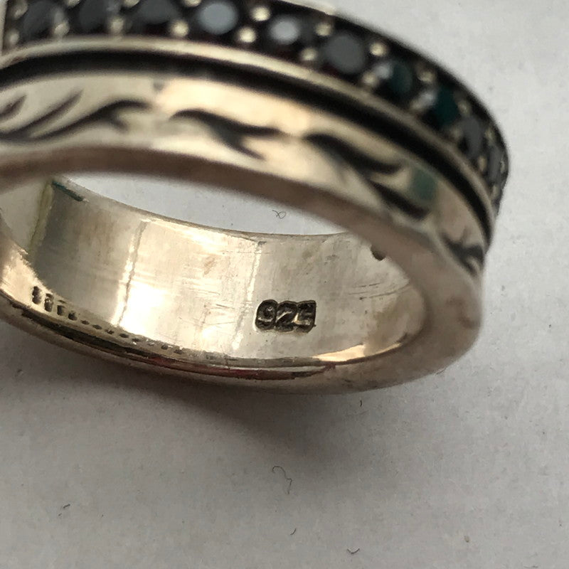 【中古品】【メンズ】 シルバーリング SILVER 925 15号 黒ストーン.植物 アクセサリー 指輪 リング アクセ ※使用感あり 193-260804-IO-07-fuzh 万代Net店