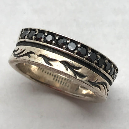 【中古品】【メンズ】 シルバーリング SILVER 925 15号 黒ストーン.植物 アクセサリー 指輪 リング アクセ ※使用感あり 193-260804-IO-07-fuzh 万代Net店