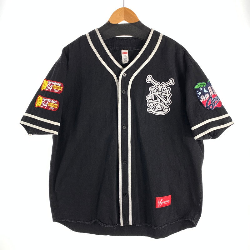 【中古品】【メンズ】 SUPREME シュプリーム 19SS PATCHES BASEBALL SHIRT ベースボールシャツ 半袖シャツ ブランド 古着 オーバーサイズ 149-260506-gm-18-fuz サイズ：L カラー：ブラック 万代Net店
