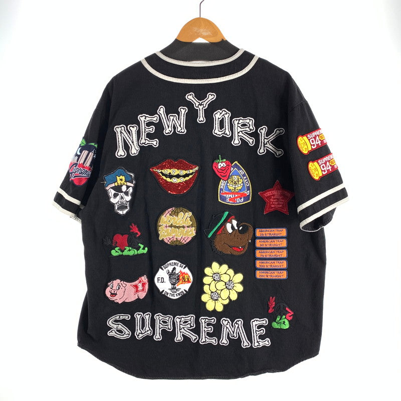 【中古品】【メンズ】 SUPREME シュプリーム 19SS PATCHES BASEBALL SHIRT ベースボールシャツ 半袖シャツ ブランド 古着 オーバーサイズ 149-260506-gm-18-fuz サイズ：L カラー：ブラック 万代Net店