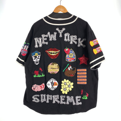 【中古品】【メンズ】 SUPREME シュプリーム 19SS PATCHES BASEBALL SHIRT ベースボールシャツ 半袖シャツ ブランド 古着 オーバーサイズ 149-260506-gm-18-fuz サイズ：L カラー：ブラック 万代Net店