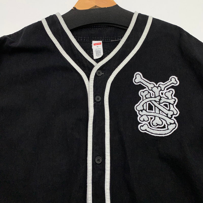 【中古品】【メンズ】 SUPREME シュプリーム 19SS PATCHES BASEBALL SHIRT ベースボールシャツ 半袖シャツ ブランド 古着 オーバーサイズ 149-260506-gm-18-fuz サイズ：L カラー：ブラック 万代Net店