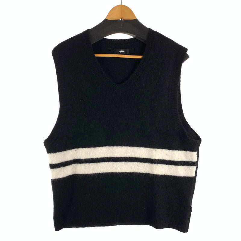 【中古品】【メンズ】 STUSSY BRUSHED MOHAIR VEST ステューシー モヘアニットベスト ブランド 古着 142-260509-gm-14-fuz サイズ：XL カラー：ブラック ホワイト 万代Net店