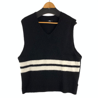 【中古品】【メンズ】 STUSSY BRUSHED MOHAIR VEST ステューシー モヘアニットベスト ブランド 古着 142-260509-gm-14-fuz サイズ：XL カラー：ブラック ホワイト 万代Net店