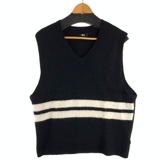 【中古品】【メンズ】 STUSSY BRUSHED MOHAIR VEST ステューシー モヘアニットベスト ブランド 古着 142-260509-gm-14-fuz サイズ：XL カラー：ブラック ホワイト 万代Net店