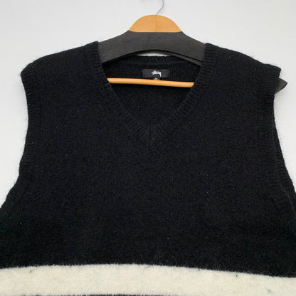 【中古品】【メンズ】 STUSSY BRUSHED MOHAIR VEST ステューシー モヘアニットベスト ブランド 古着 142-260509-gm-14-fuz サイズ：XL カラー：ブラック ホワイト 万代Net店