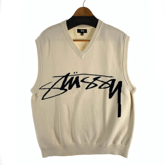 【中古品】【メンズ】 STUSSY SWEATER VEST ステューシー ニットベスト ブランド 古着 142-260509-gm-15-fuz サイズ：XL カラー：アイボリー ベージュ 万代Net店