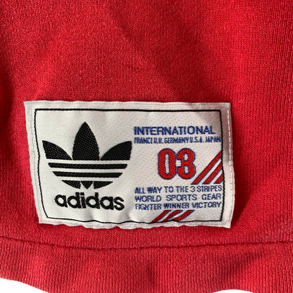 【中古品】【メンズ】 ADIDAS アディダス ベースボールシャツ スウェット 80年代 半袖 トップス 古着 148-260607-mh-29-fuz サイズ：L カラー：レッド 万代Net店