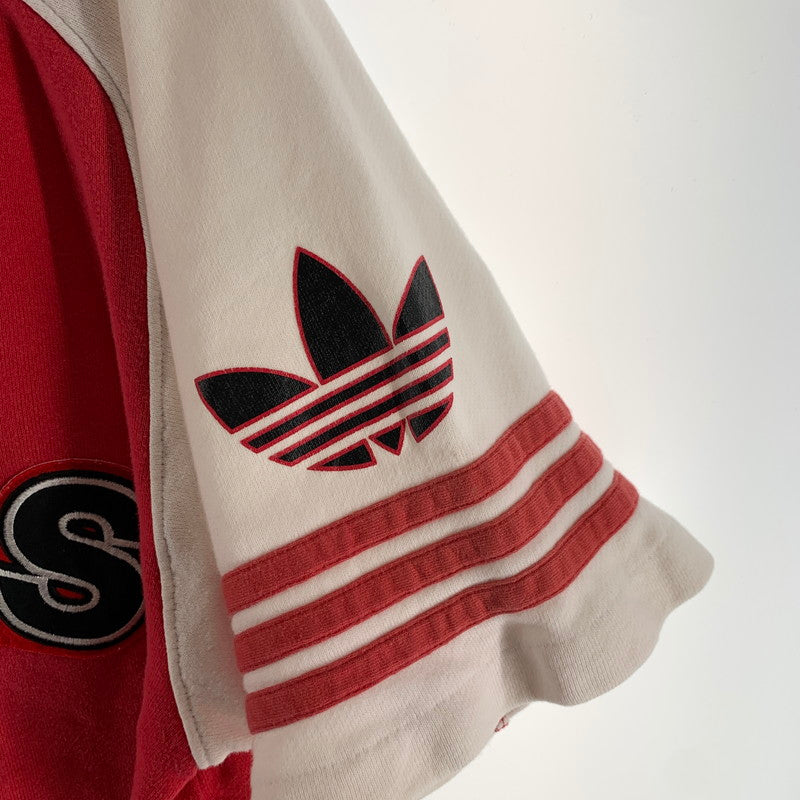 【中古品】【メンズ】 ADIDAS アディダス ベースボールシャツ スウェット 80年代 半袖 トップス 古着 148-260607-mh-29-fuz サイズ：L カラー：レッド 万代Net店