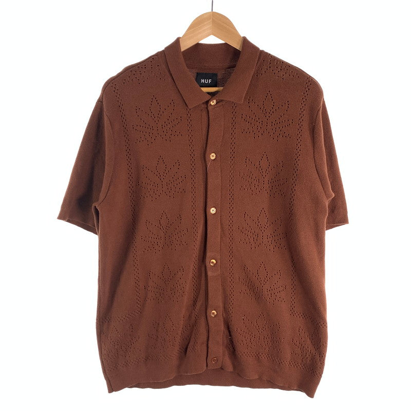 【中古品】【メンズ】 HUF PLANTLIFE PERFORATED SS KNIT ハフ 半袖カーディガン 半袖シャツ ブランド 古着 ニットシャツ 142-260509-gm-35-fuz サイズ：S カラー：ブラウン 万代Net店