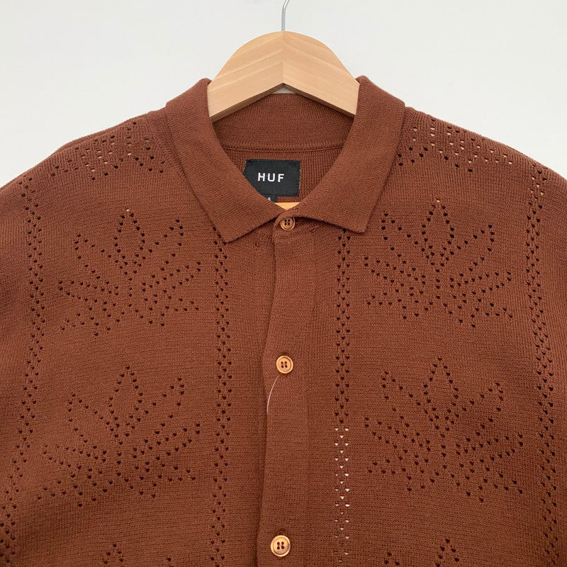 【中古品】【メンズ】 HUF PLANTLIFE PERFORATED SS KNIT ハフ 半袖カーディガン 半袖シャツ ブランド 古着 ニットシャツ 142-260509-gm-35-fuz サイズ：S カラー：ブラウン 万代Net店